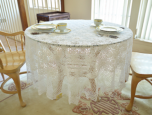 Crochet Round Tablecloth 108" x 108" Round Crochet. White - Click Image to Close
